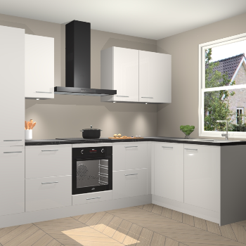 Zijdegrijze hoogglans keuken Bazel 112609