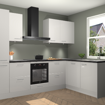 Zijdegrijze hoogglans keuken Bazel 112610