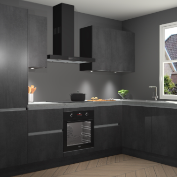 Beton Zwarte greeploze keuken Geneve 112758