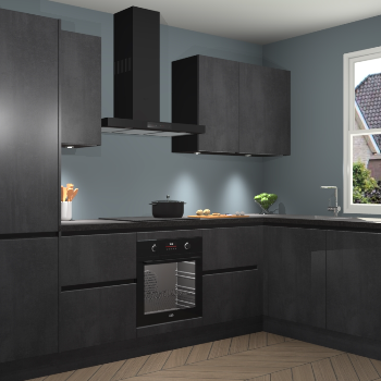 Beton Zwarte greeploze keuken Geneve 112827
