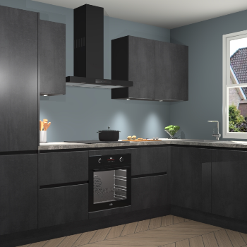 Beton Zwarte greeploze keuken Geneve 112833