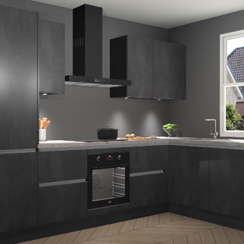 Beton Zwarte greeploze keuken Geneve 112849