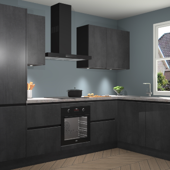 Beton Zwarte greeploze keuken Geneve 112852