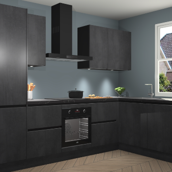 Beton Zwarte greeploze keuken Geneve 112866