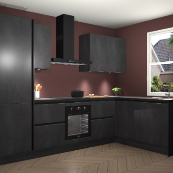 Beton Zwarte greeploze keuken Bazel 113801