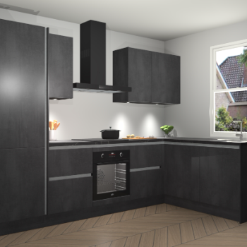 Beton Zwarte greeploze keuken Bazel 113890