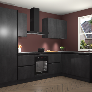 Beton Zwarte greeploze keuken Bazel 113893