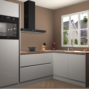 Zijdegrijze hoogglans greeploze keuken Victoria 116236