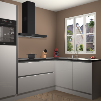 Zijdegrijze hoogglans greeploze keuken Victoria 116398