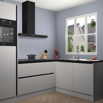 Zijdegrijze hoogglans greeploze keuken Victoria 116413