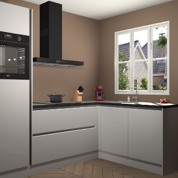 Zijdegrijze hoogglans greeploze keuken Victoria 116401