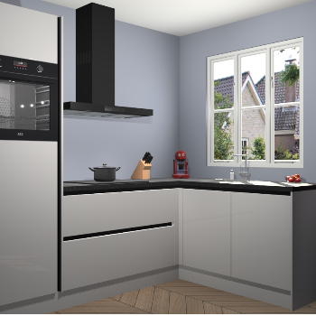 Zijdegrijze hoogglans greeploze keuken Victoria 116416