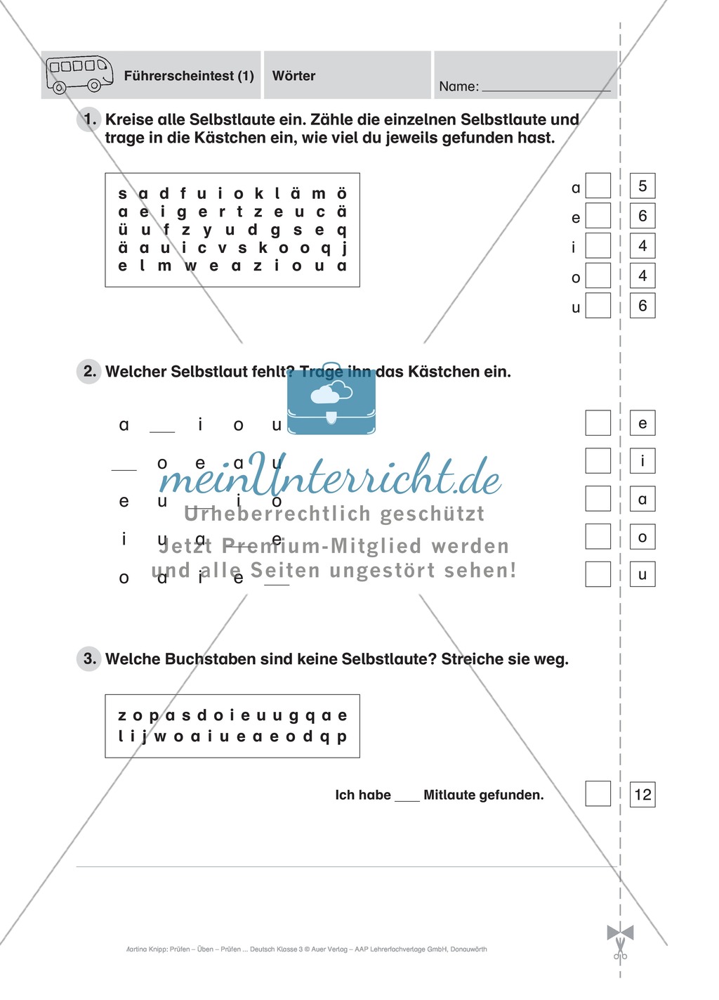 Wörter: Führerschein-Testaufgaben Preview 1