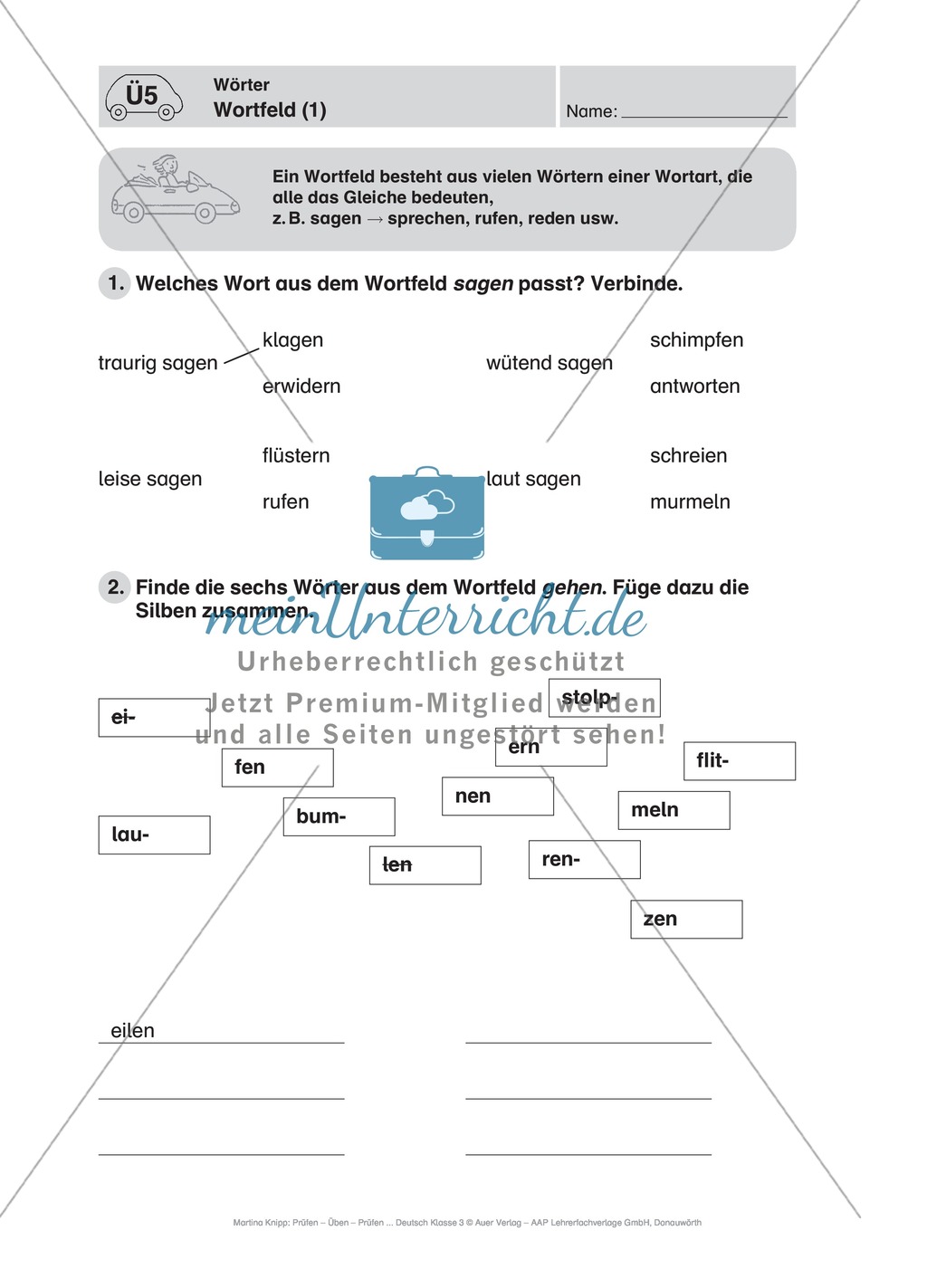 Wörter, Wortfeld: Führerschein-Übungsaufgaben und Lösung Preview 1
