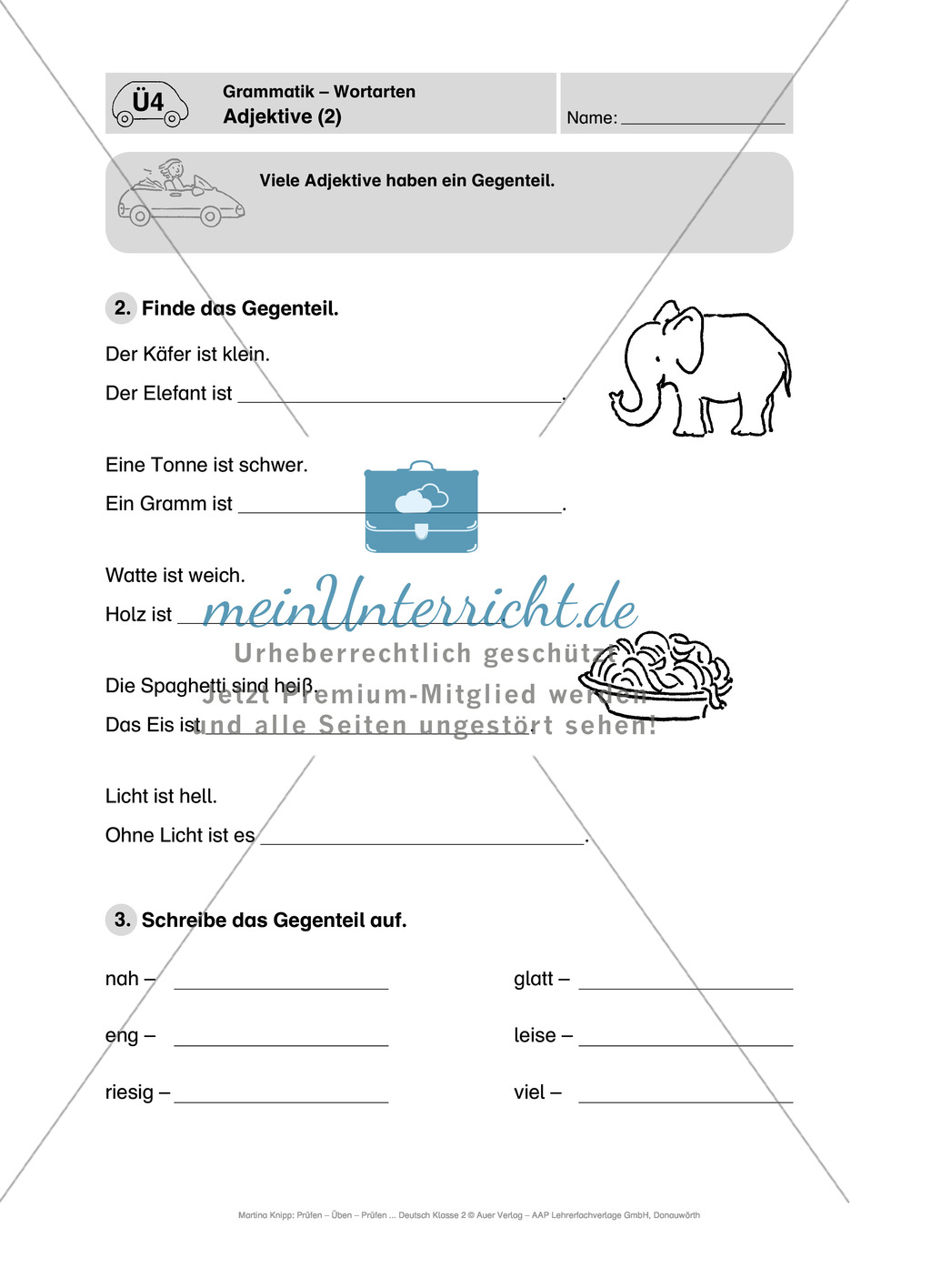 Wortarten, Adjektive: Führerschein-Übungsaufgaben und Lösung Preview 2