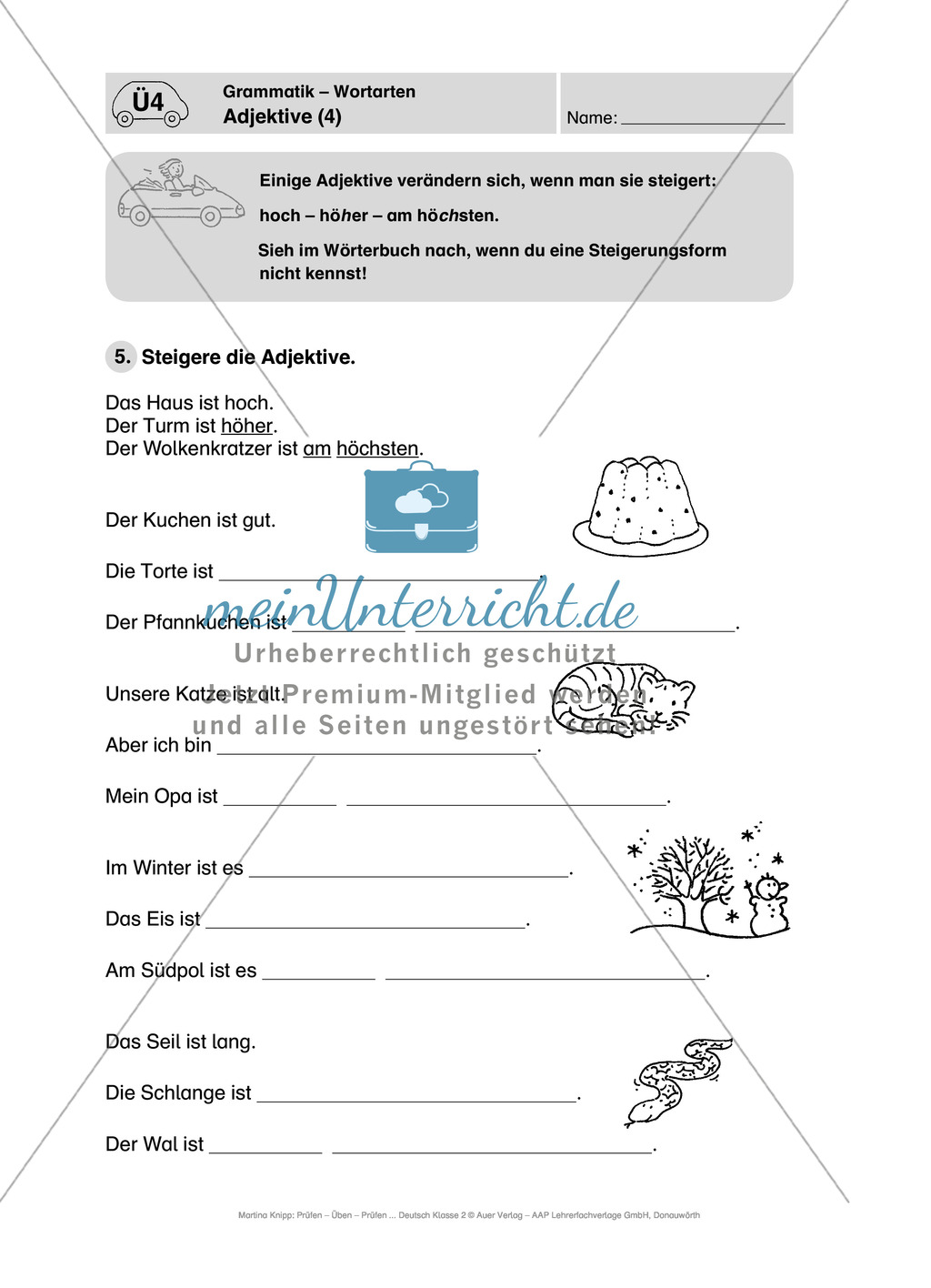 Wortarten, Adjektive: Führerschein-Übungsaufgaben und Lösung Preview 4