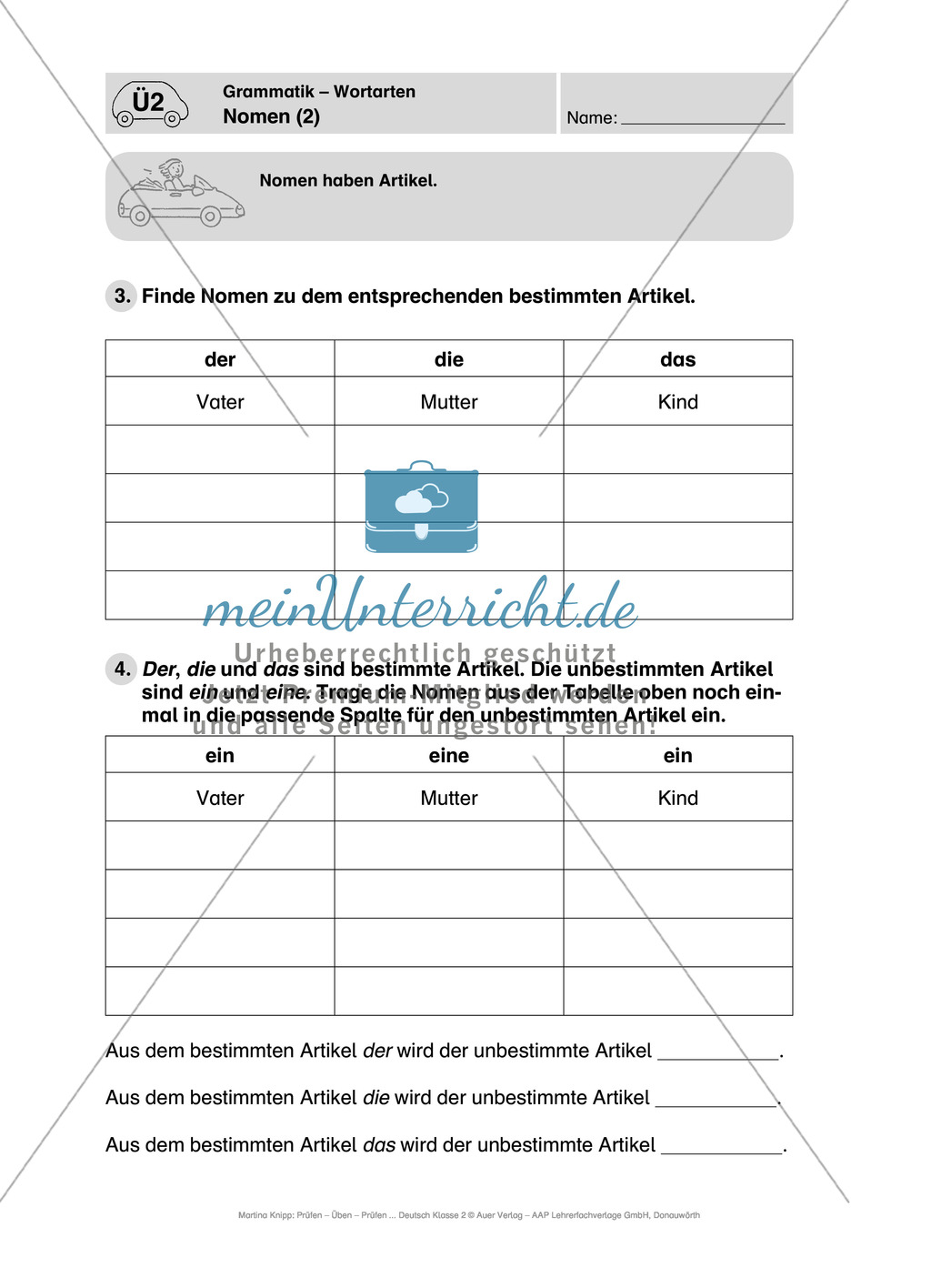 Wortarten, Nomen: Führerschein-Übungsaufgaben und Lösung Preview 2