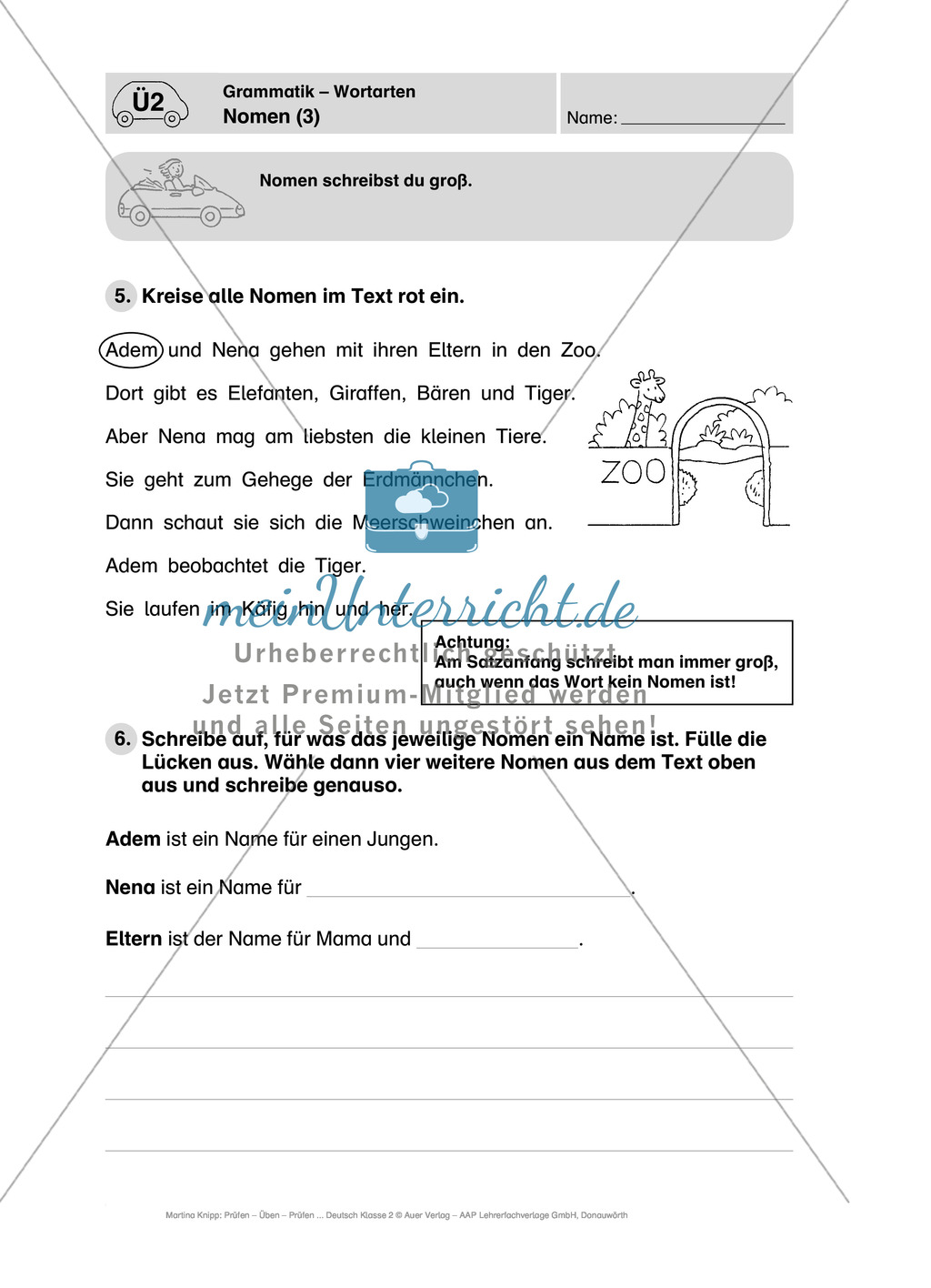 Wortarten, Nomen: Führerschein-Übungsaufgaben und Lösung Preview 3