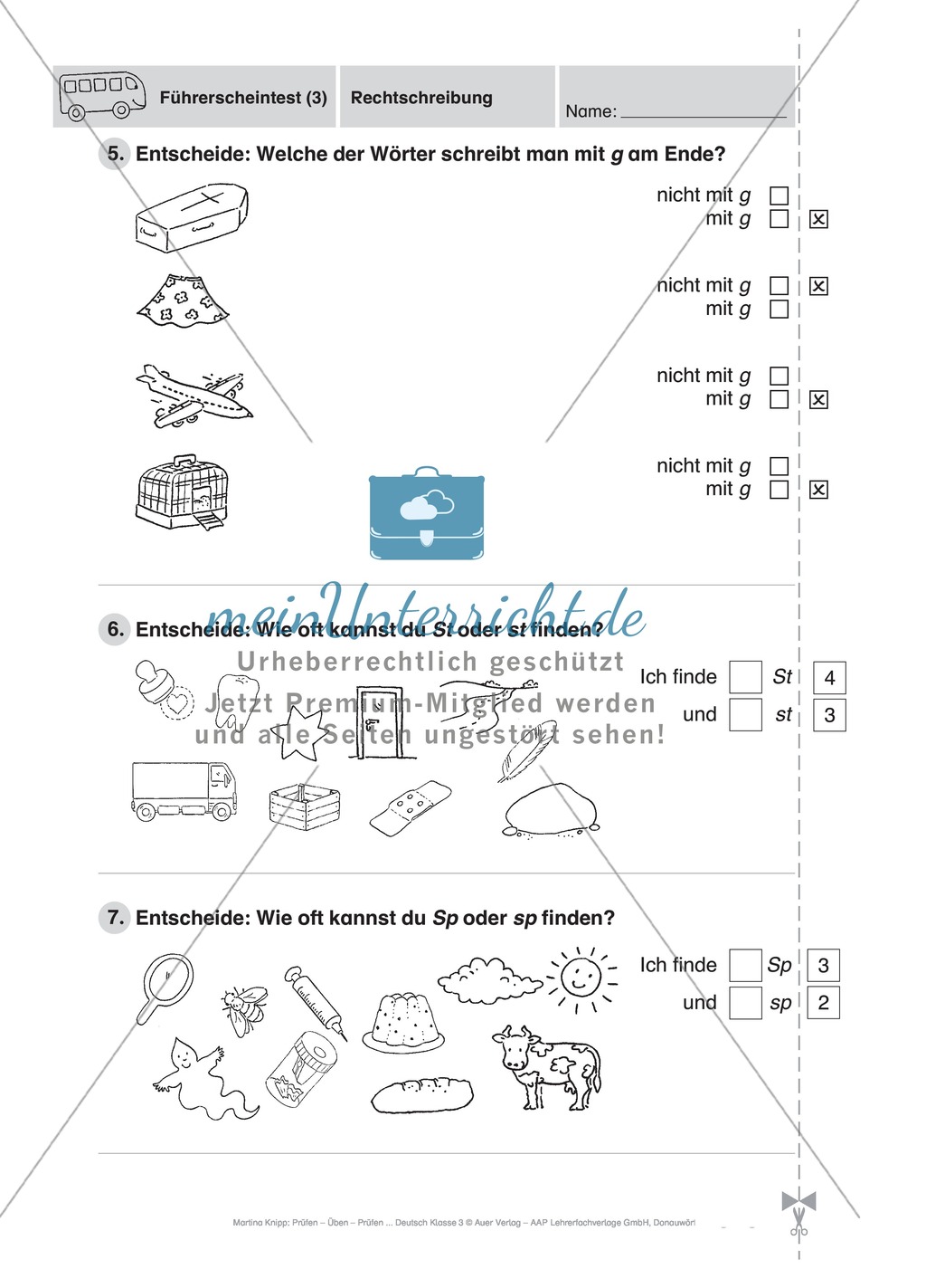 Rechtschreibung: Führerschein (Vortest, Testaufgaben, Führerschein-Vorlage) Preview 8