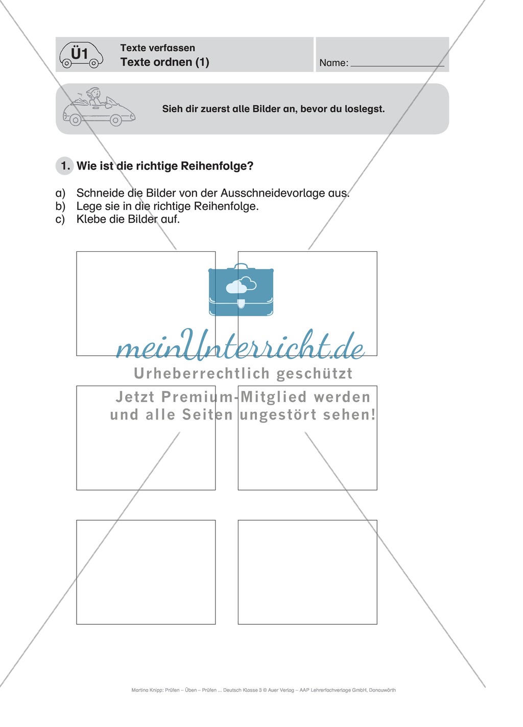 Texte verfassen, Texte ordnen: Führerschein-Übungsaufgaben und Lösung Preview 1