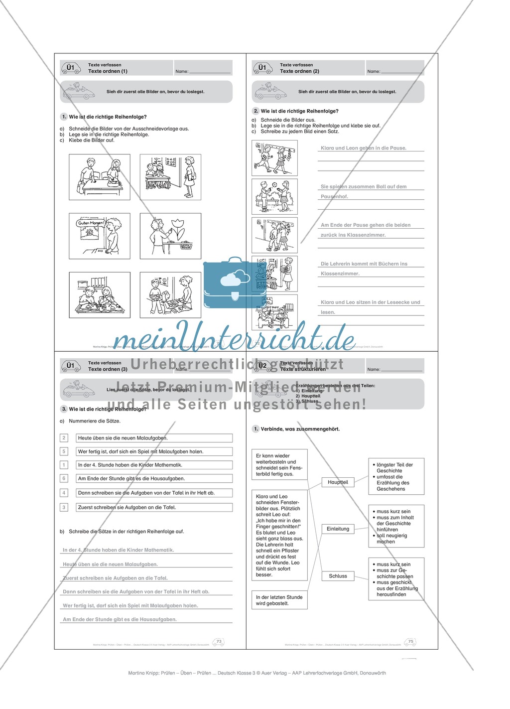 Texte verfassen, Texte ordnen: Führerschein-Übungsaufgaben und Lösung Preview 5