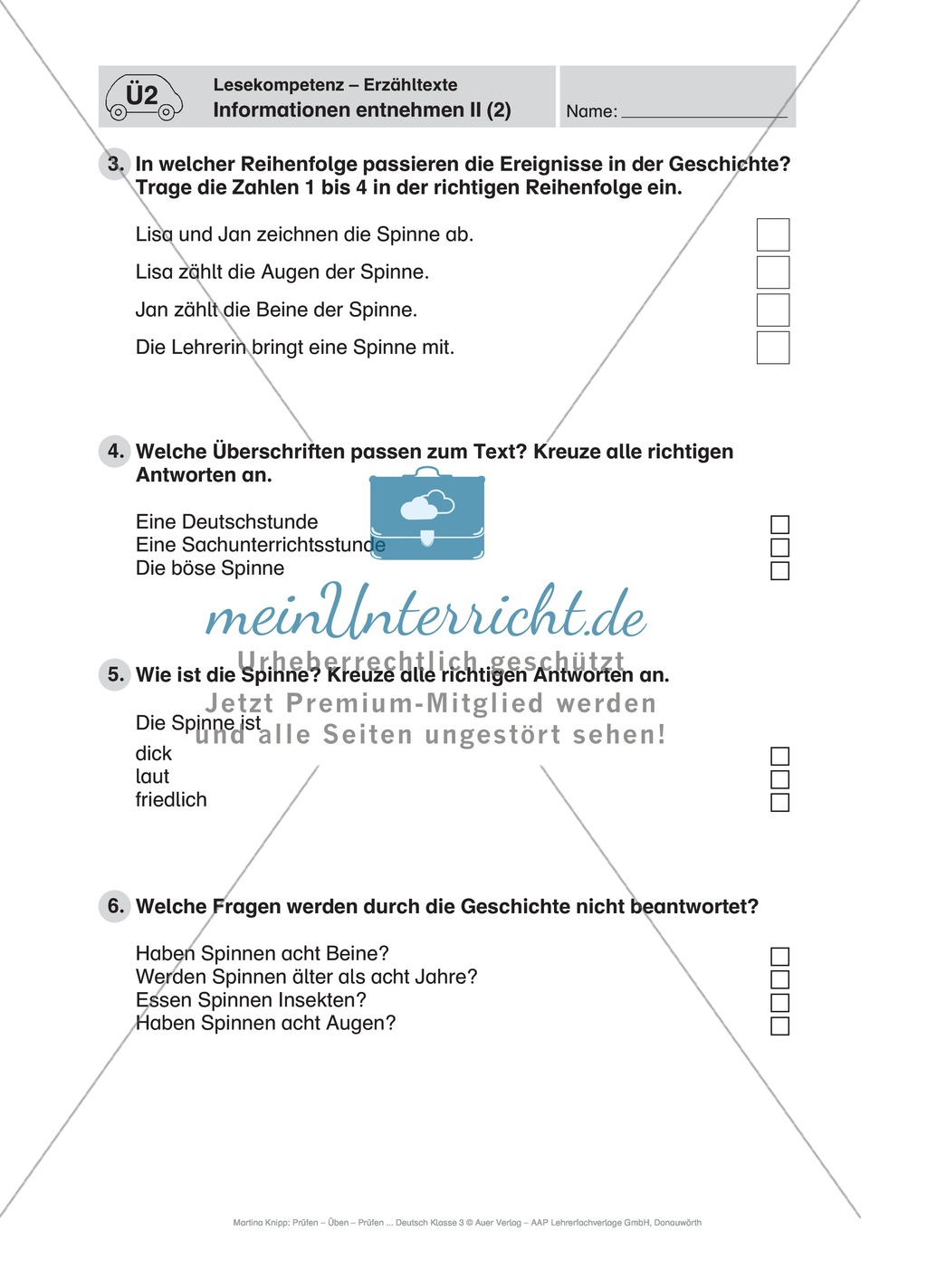 Lesekompetenz, Erzähltexten Informationen entnehmen II: Führerschein-Übungsaufgaben und Lösung Preview 2
