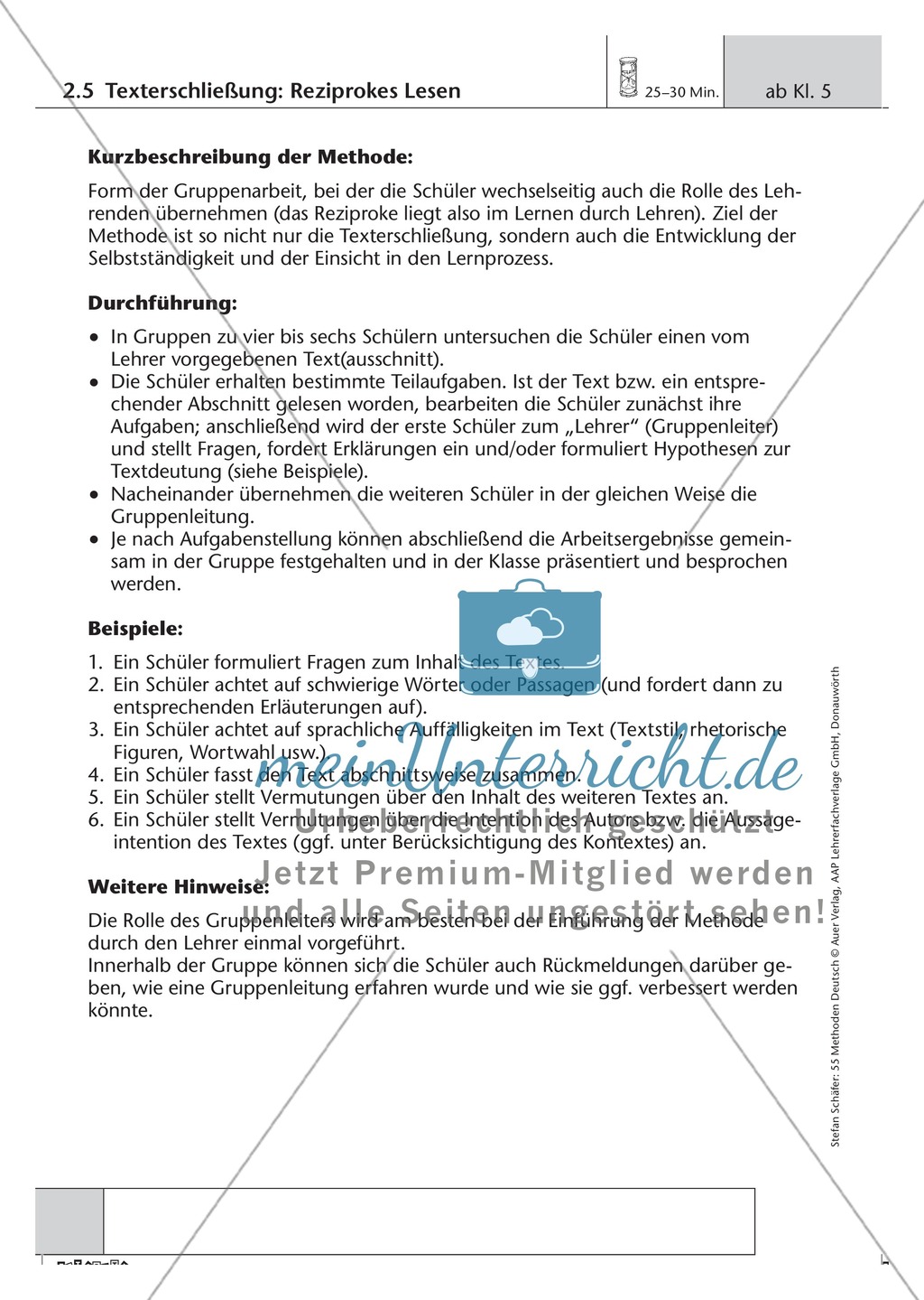 Methodik: Umgang mit Texten, Reziprokes Lesen Preview 1