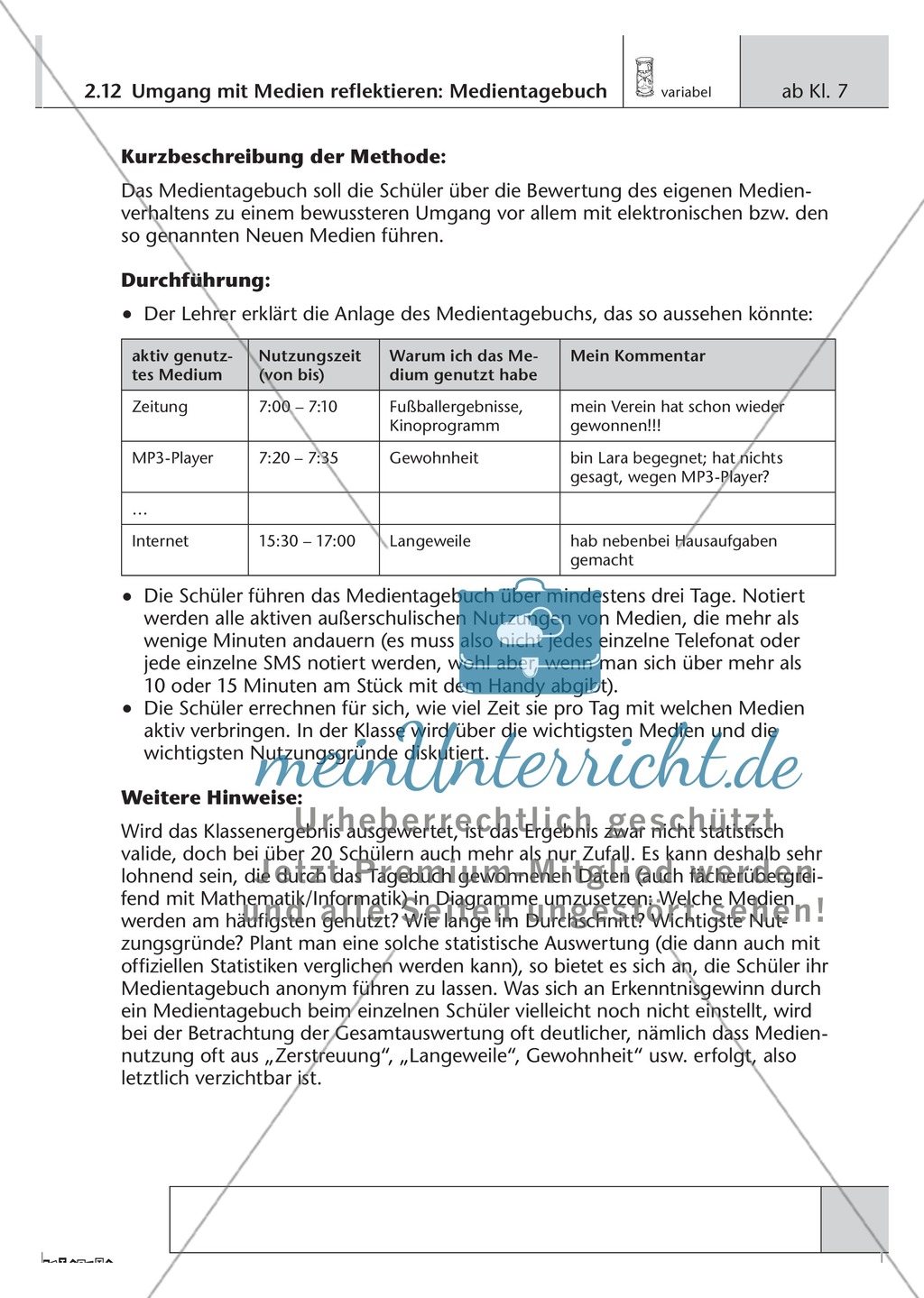 Methodik: Umgang mit Medien im Medientagebuch reflektieren Preview 1