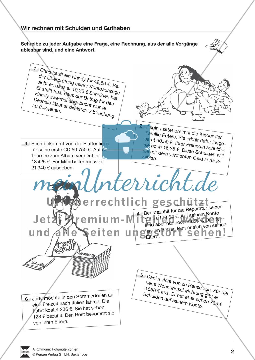Textaufgaben zu Schulden und Guthaben: Übungen + Lösungen Preview 1