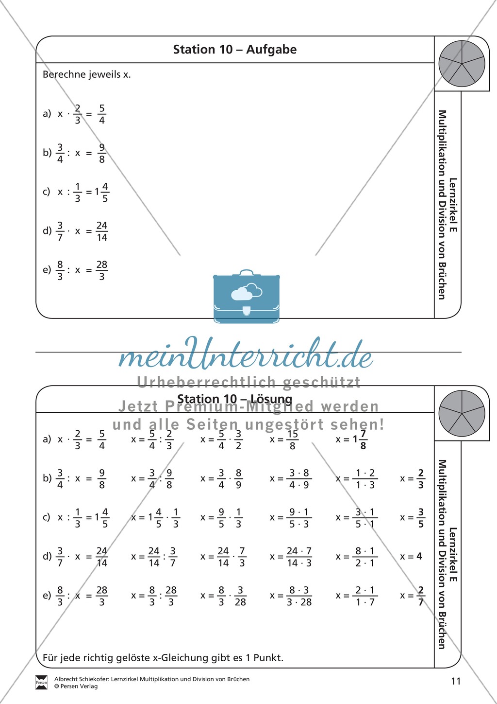 Stationsarbeit - Multiplikation und Division von Brüchen: Stationskärtchen, Lösungen, Arbeitsbögen Preview 10
