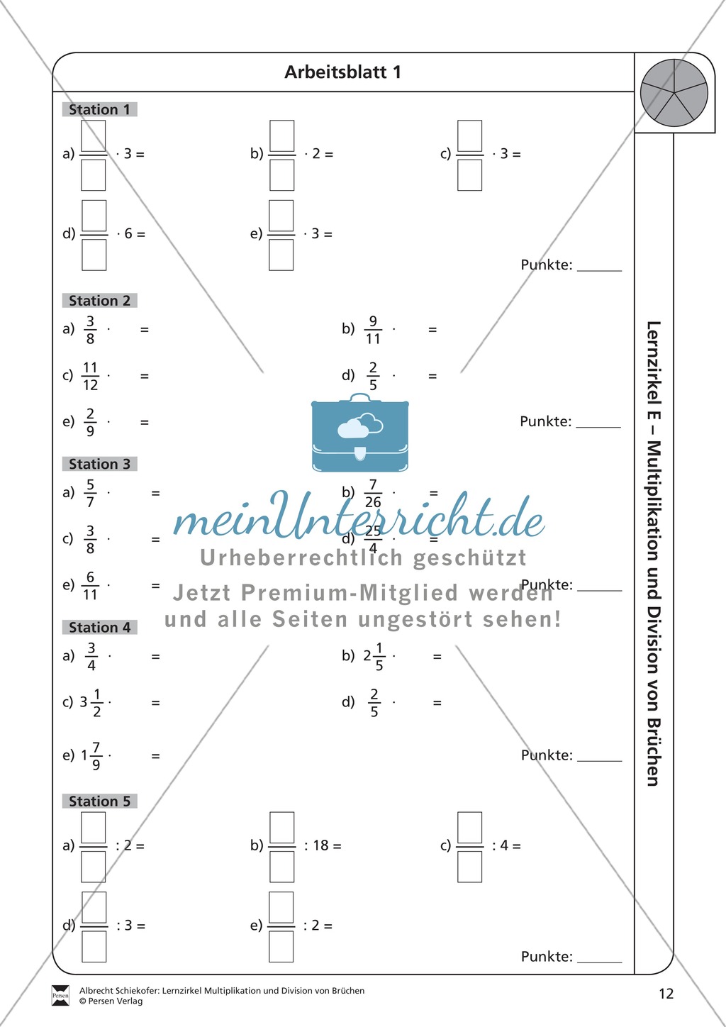 Stationsarbeit - Multiplikation und Division von Brüchen: Stationskärtchen, Lösungen, Arbeitsbögen Preview 11