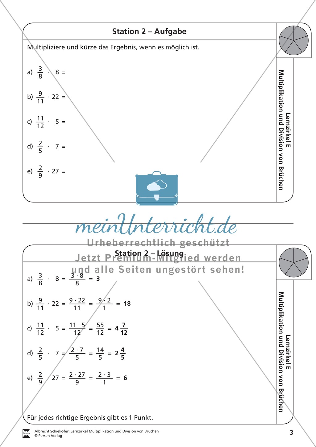 Stationsarbeit - Multiplikation und Division von Brüchen: Stationskärtchen, Lösungen, Arbeitsbögen Preview 2
