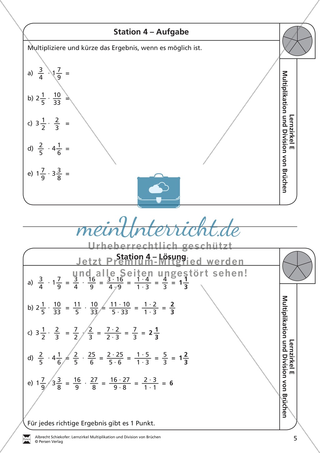 Stationsarbeit - Multiplikation und Division von Brüchen: Stationskärtchen, Lösungen, Arbeitsbögen Preview 4
