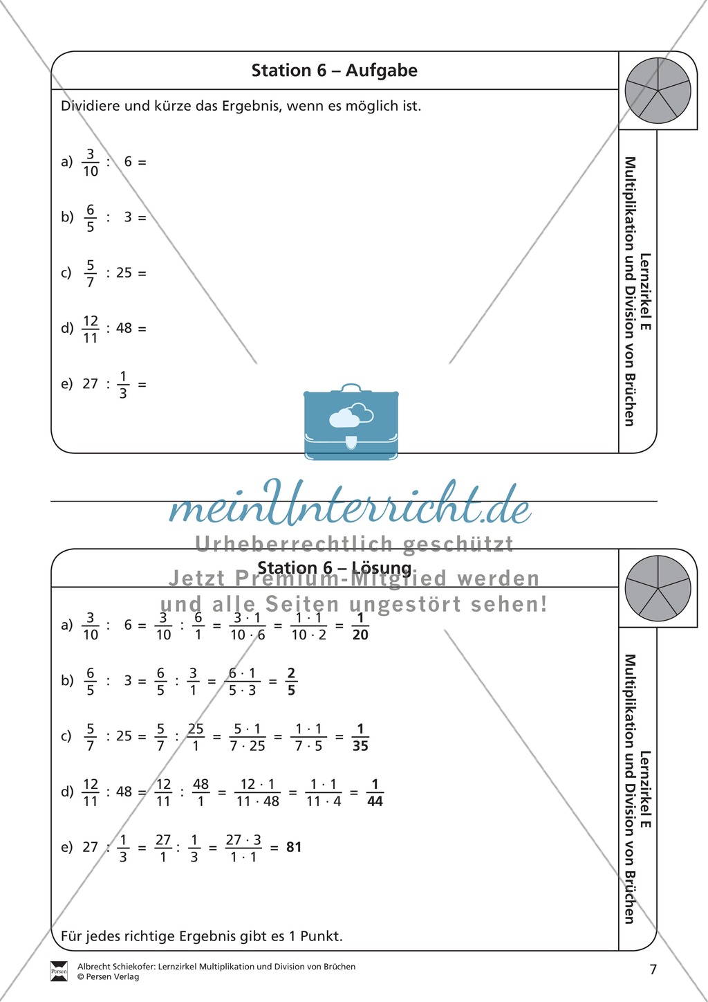 Stationsarbeit - Multiplikation und Division von Brüchen: Stationskärtchen, Lösungen, Arbeitsbögen Preview 6