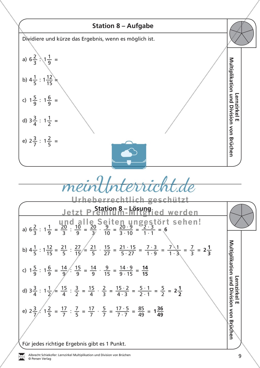 Stationsarbeit - Multiplikation und Division von Brüchen: Stationskärtchen, Lösungen, Arbeitsbögen Preview 8