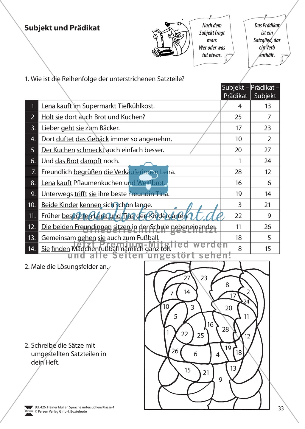 Subjekt und Prädikat: Übungen + Lösungen Preview 1