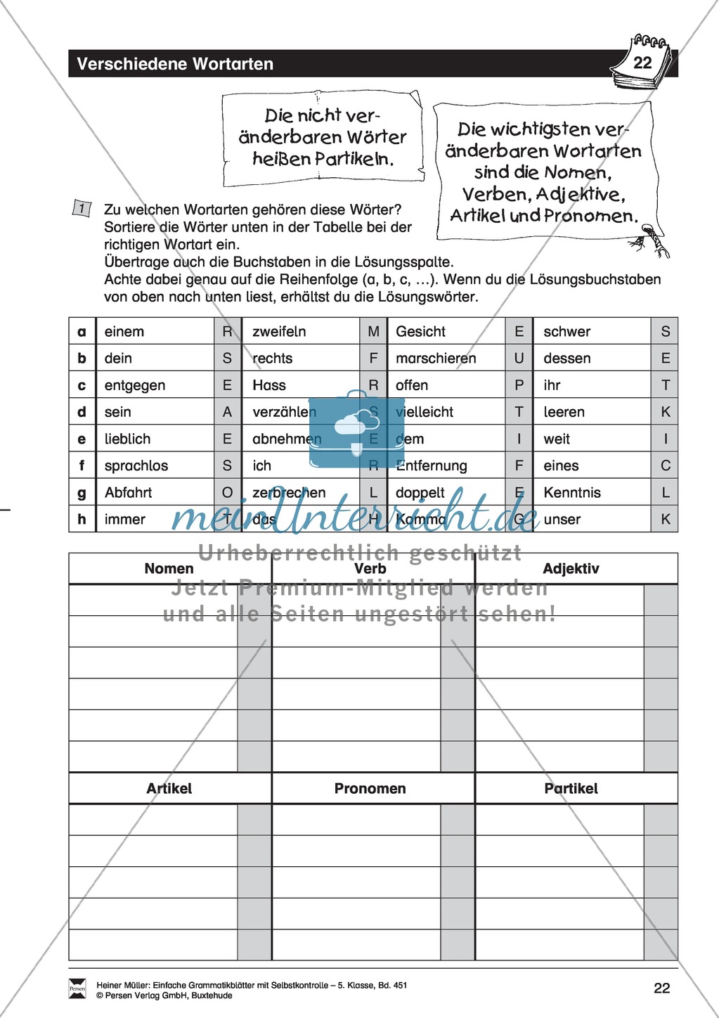 Verschiedene Wortarten: Übung + Lösung Preview 1