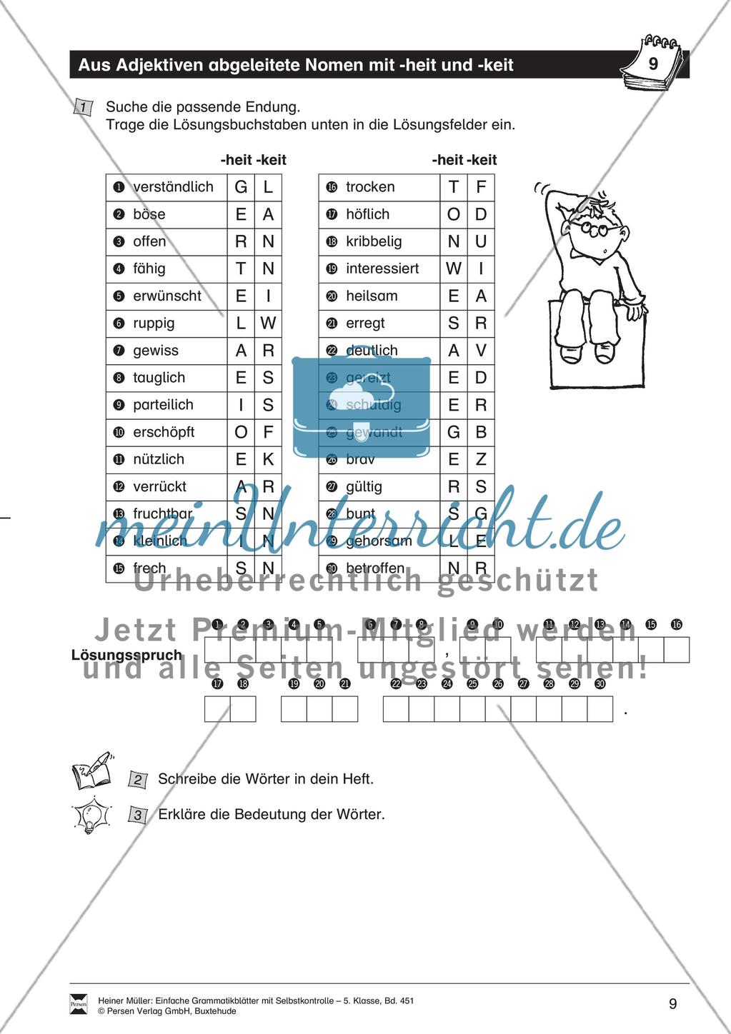 Aus Adjektiven abgeleitete Nomen mit -ing und -keit: Übung + Lösung Preview 1