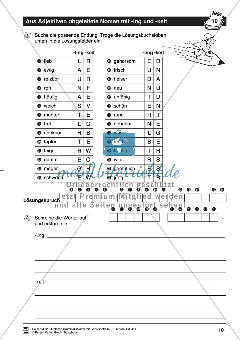 Aus Adjektiven abgeleitete Nomen mit -ing und -keit: Übung + Lösung Preview 1