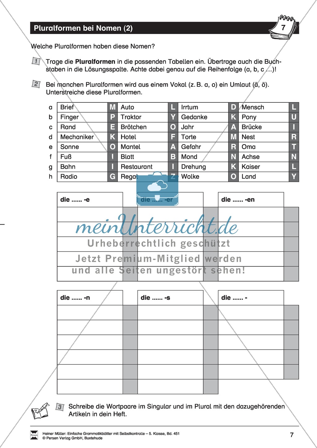 Pluralformen bei Nomen: Übung + Lösung Preview 2