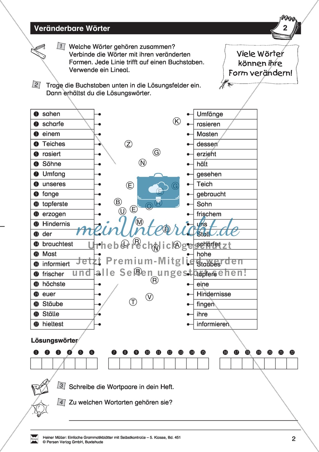 Veränderbare Wörter: Übung + Lösung Preview 1