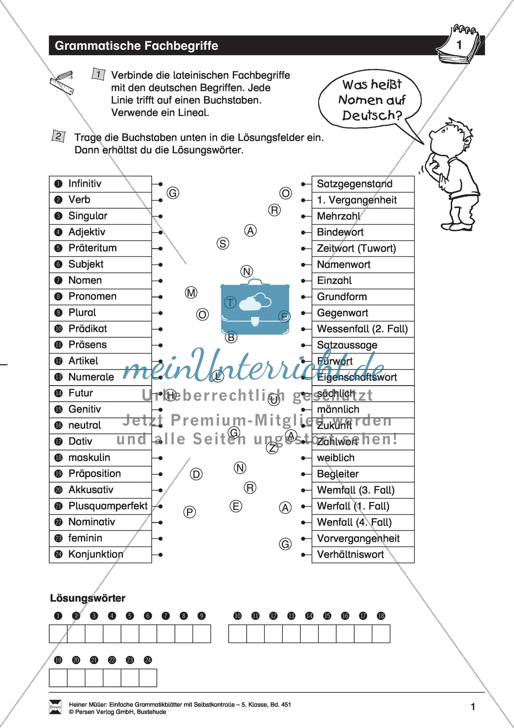 Grammatische Fachbegriffe: Übung + Lösung Preview 1