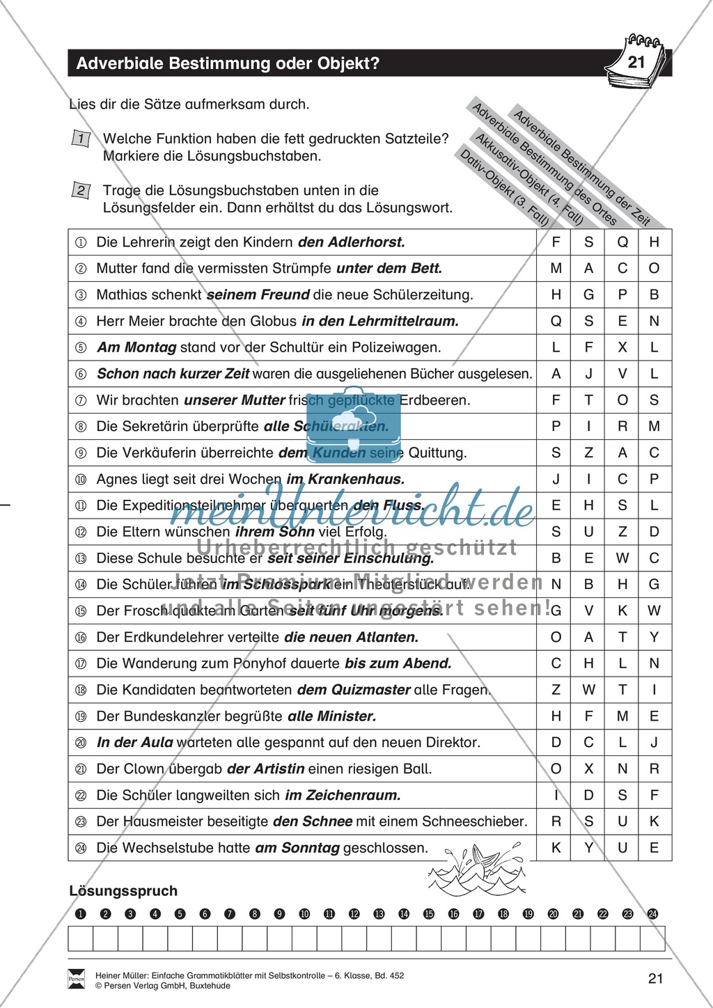 Adverbiale Bestimmung oder Objekt: Übungen und Lösung Preview 1