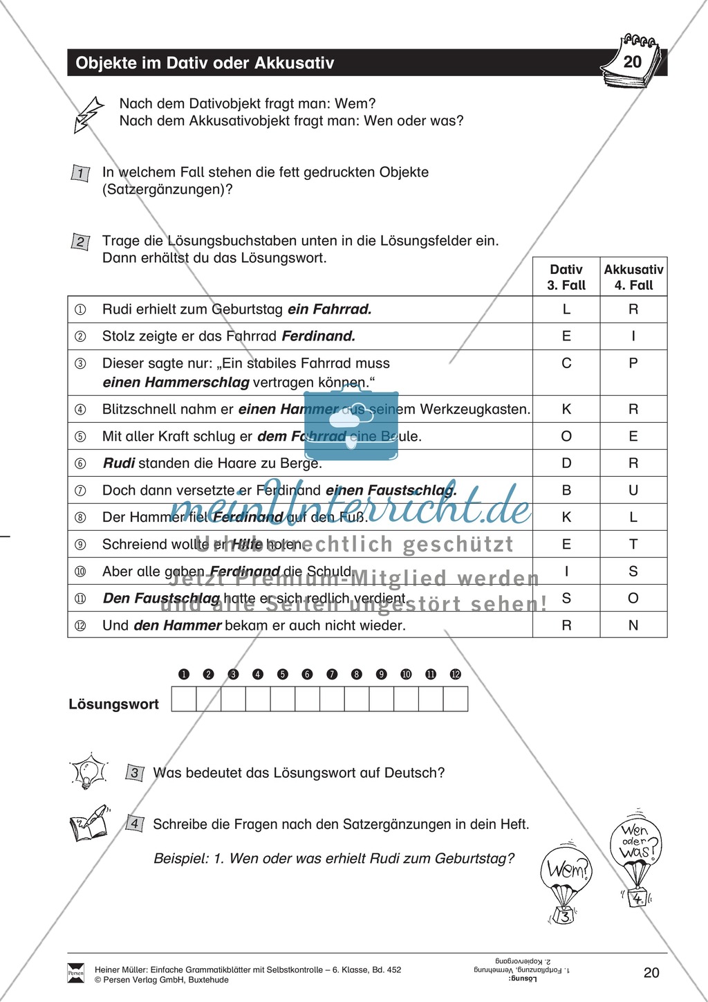 Objekte im Dativ und Akkusativ: Übung + Lösung Preview 1