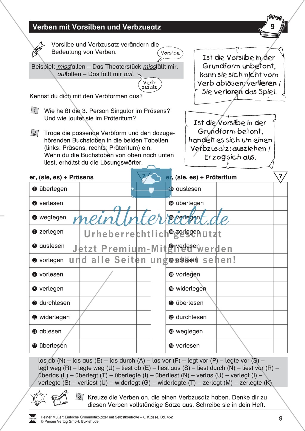 Verben mit Vorsilben und Verbzusatz, Übung + Lösung Preview 1