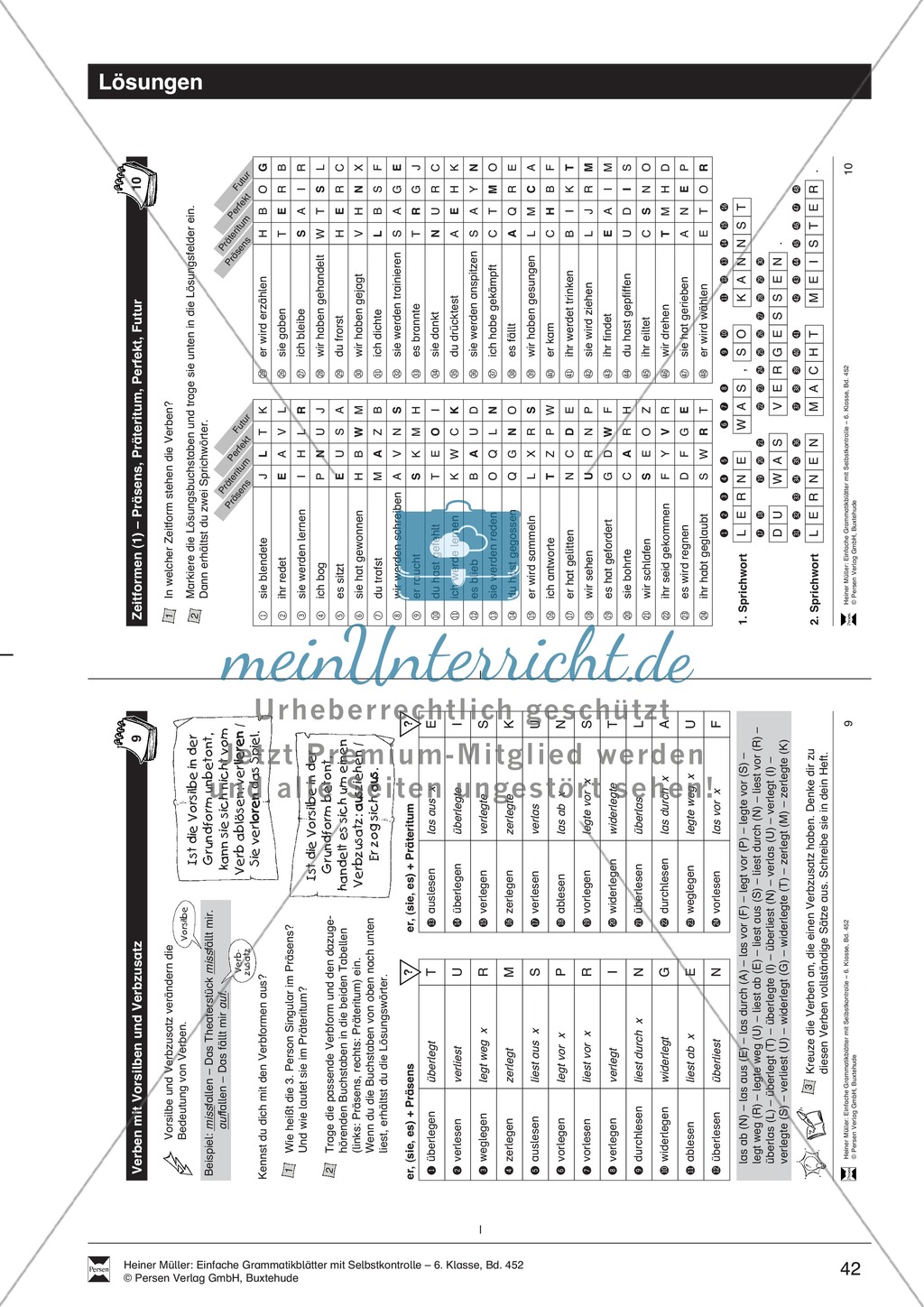 Verben mit Vorsilben und Verbzusatz, Übung + Lösung Preview 2