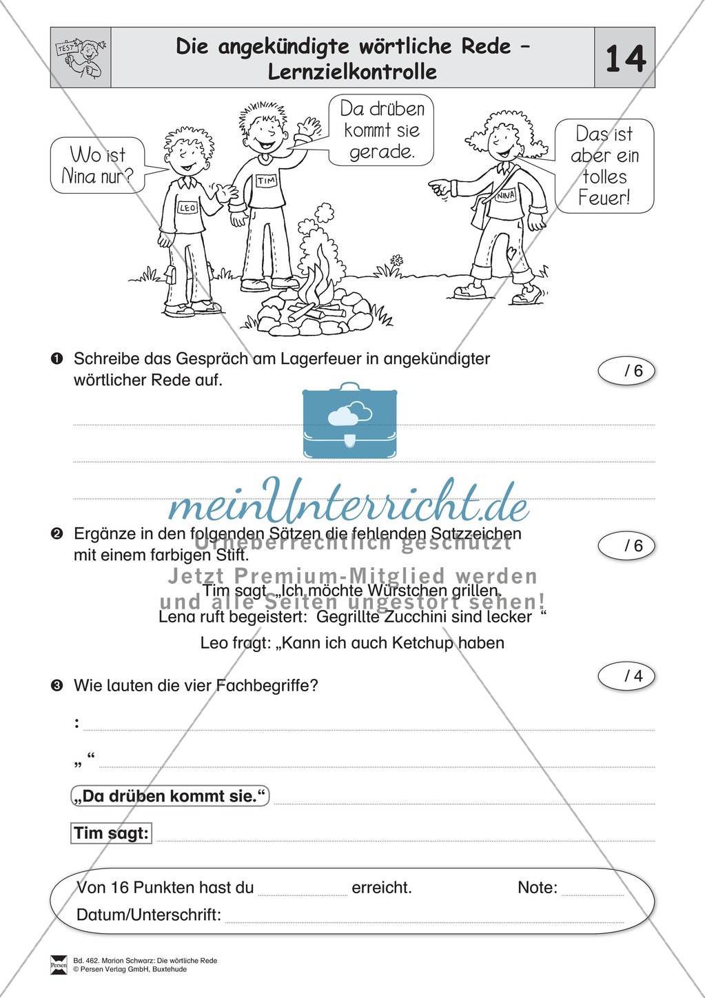 Die wörtliche Rede - Umfassendes Übungsmaterial für die 3./4. Klasse: Lernzielkontrolle mit Lösungen Preview 1