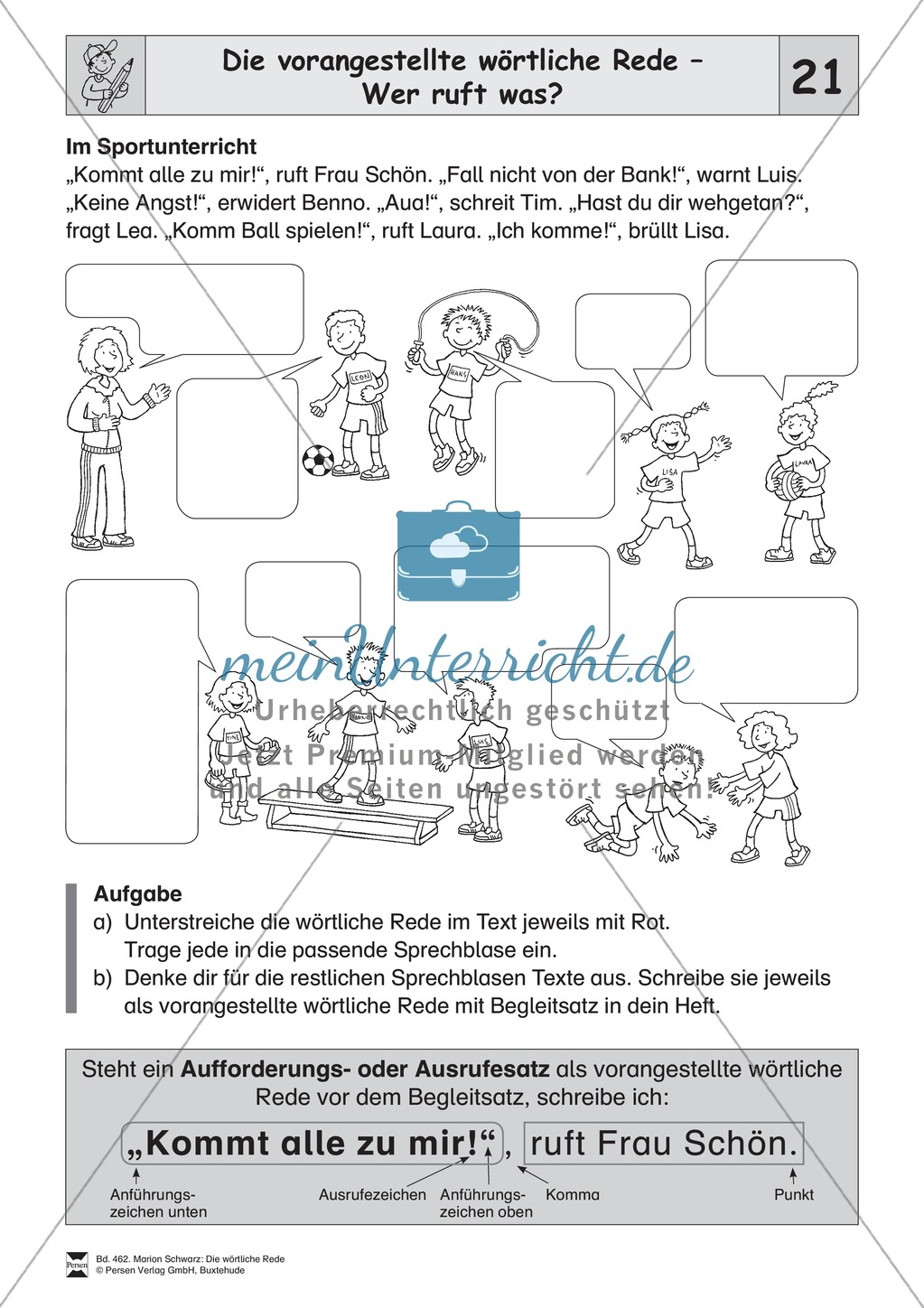 Die wörtliche Rede - Umfassendes Übungsmaterial für die 3./4. Klasse: Merkblätter, Arbeitsblätter und Lösungsblätter Preview 20