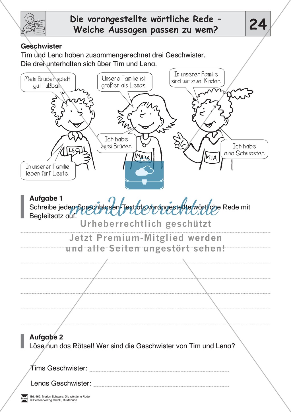 Die wörtliche Rede - Umfassendes Übungsmaterial für die 3./4. Klasse: Merkblätter, Arbeitsblätter und Lösungsblätter Preview 23