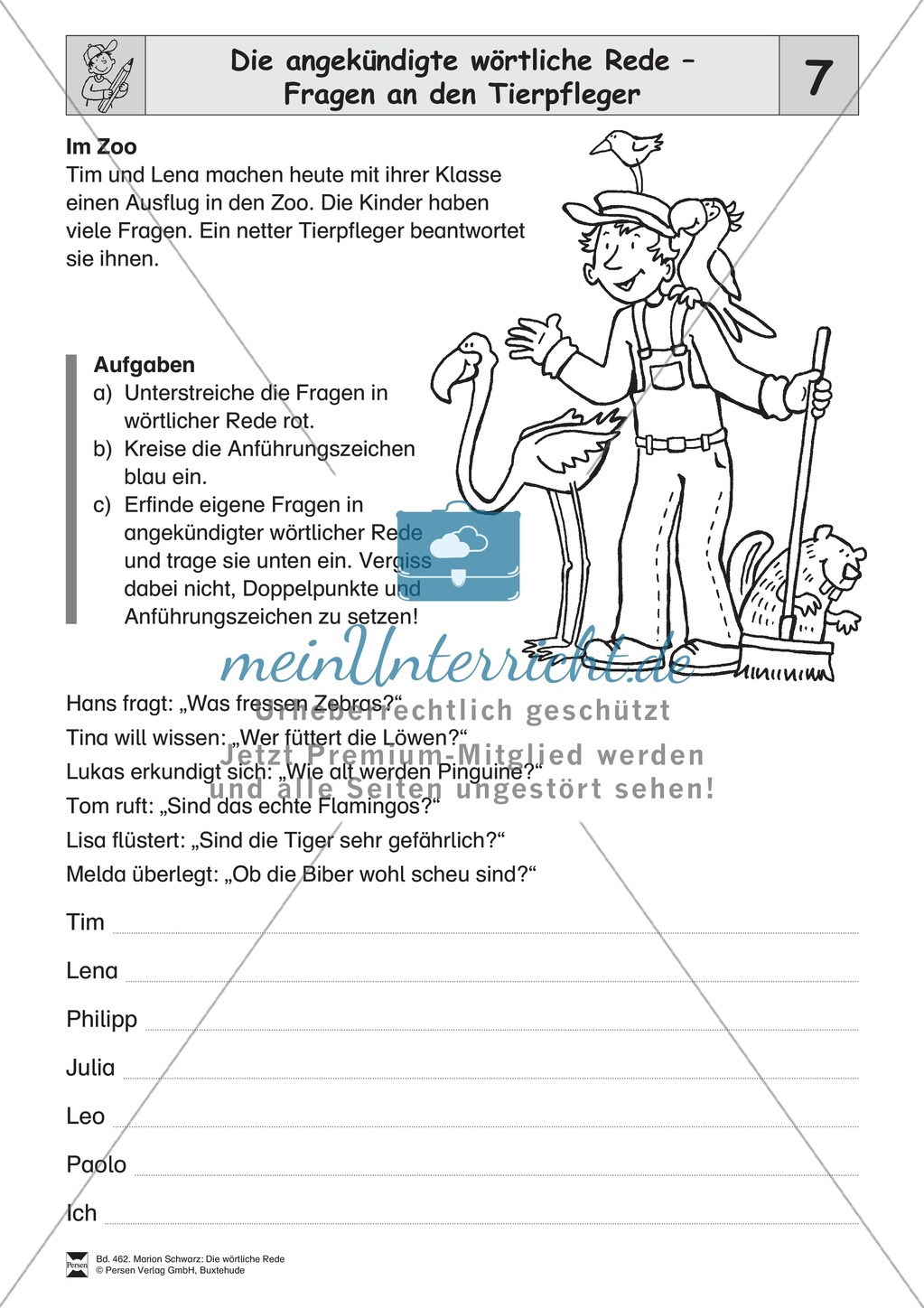 Die wörtliche Rede - Umfassendes Übungsmaterial für die 3./4. Klasse: Merkblätter, Arbeitsblätter und Lösungsblätter Preview 7